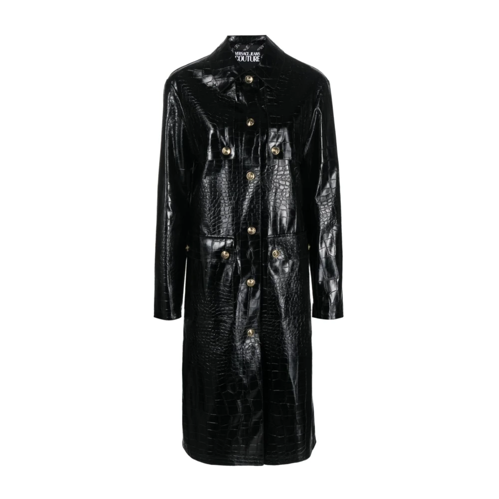 Versace Jeans Couture Zwarte Trenchcoat met Krokodilleneffect Black Dames