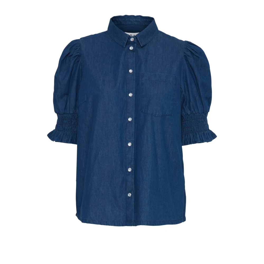 Ichi Blue Dark Washed Blouse With Puff Sleeves - Female - Shirts - M - Blouses & Shirts