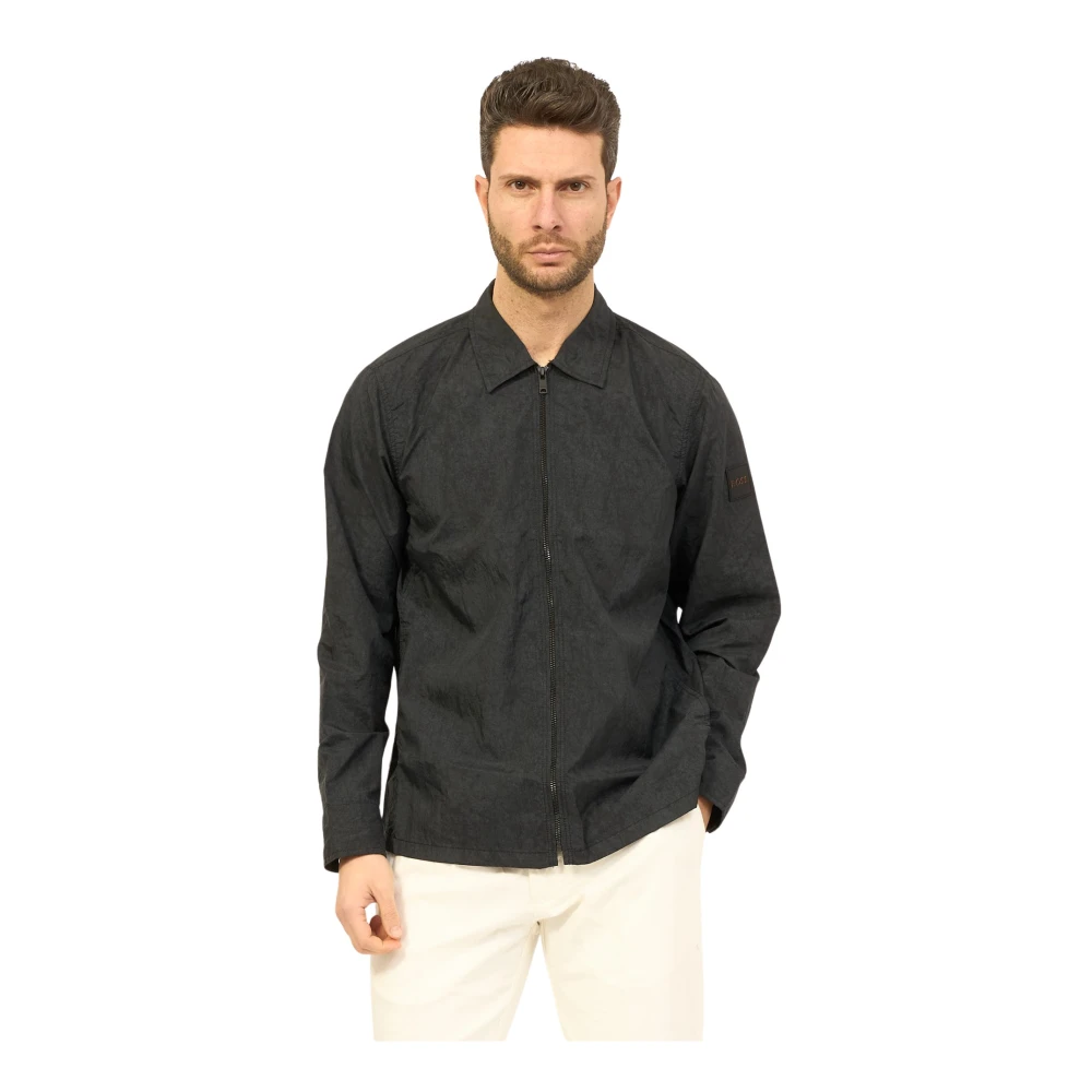 Boss Zwarte Fullzip Shirt Black Heren