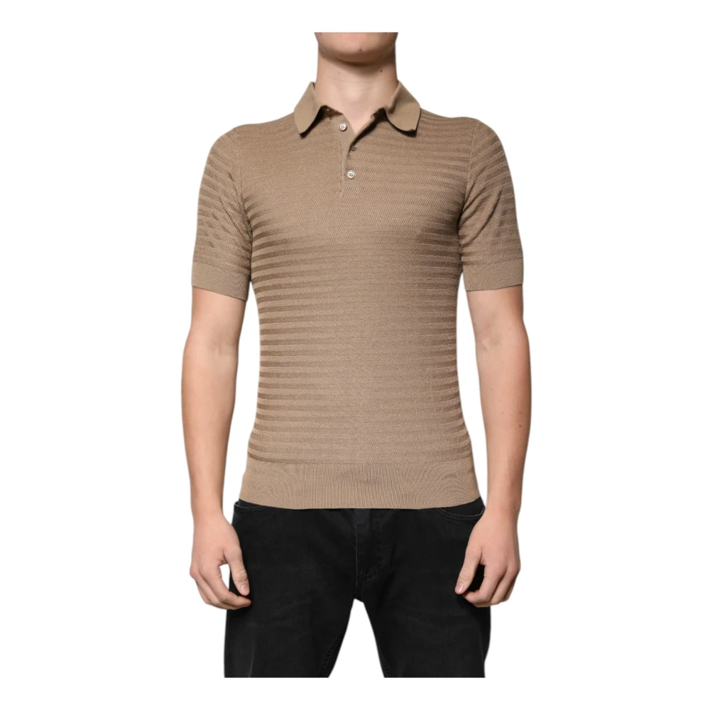 Dolce & Gabbana Zijden Polo T-shirt Bruin Korte Mouwen Brown Heren