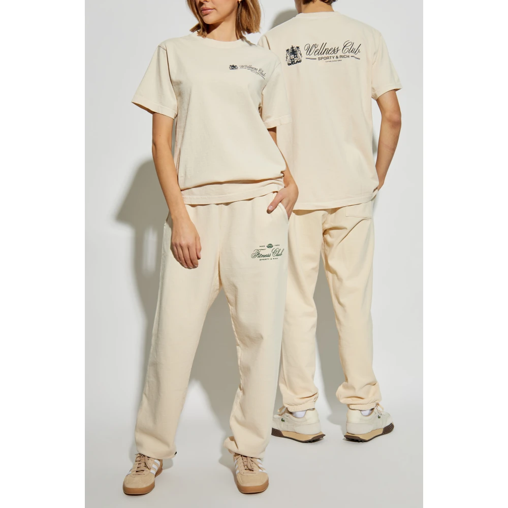 Sporty & Rich Katoenen T-shirt Beige Unisex