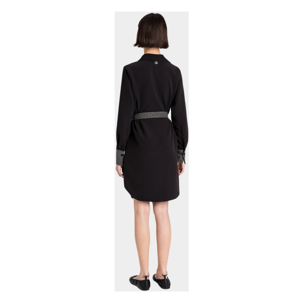 Twinset Zwarte Geborduurde Crepe Jurk Black Dames