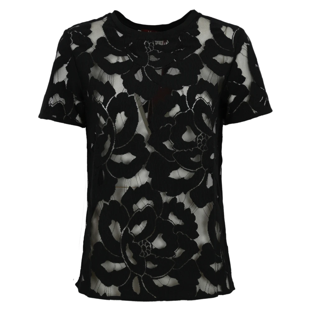 Max Mara Studio Bloemen Kant Korte Mouw T-shirt Zwart Black Dames