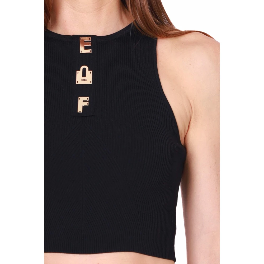 Elisabetta Franchi Geribbeld Zwart Geknipt Top Black Dames