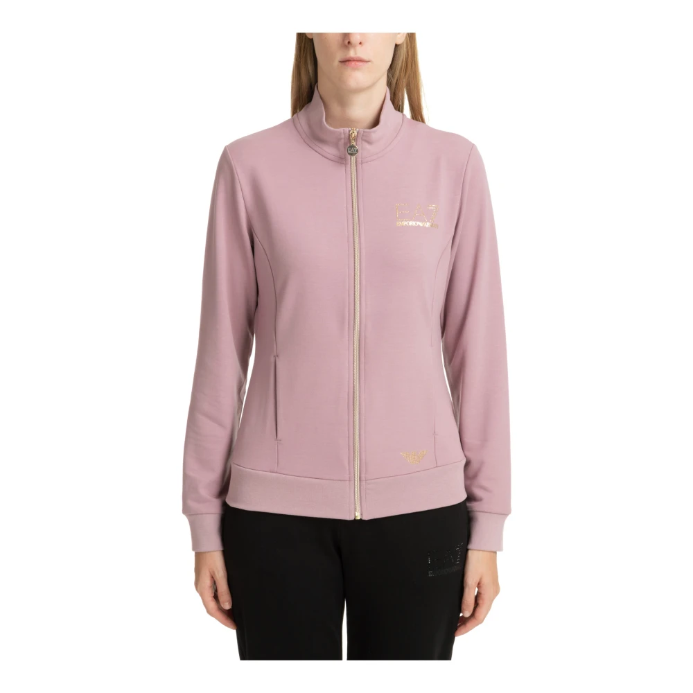 Emporio Armani EA7 Effen Sweatshirt met Rits en Logo Pink Dames