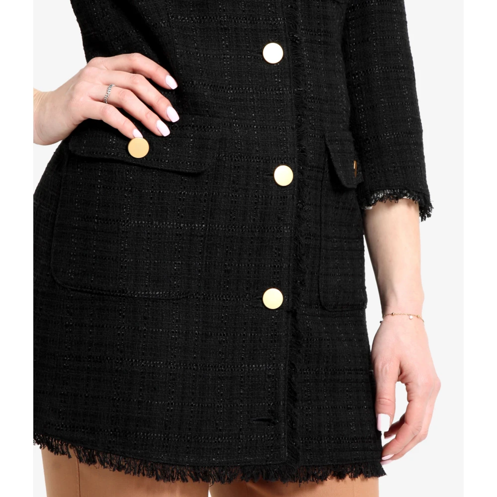 Tagliatore Zwarte V-Hals Jurk met Gouden Knopen Black Dames