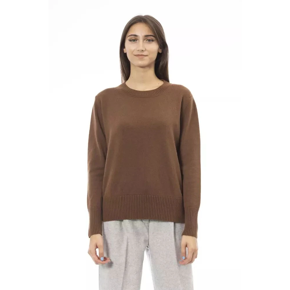Alpha Studio Luxe Cashmere Crew Neck Sweater Bruin Brown Dames