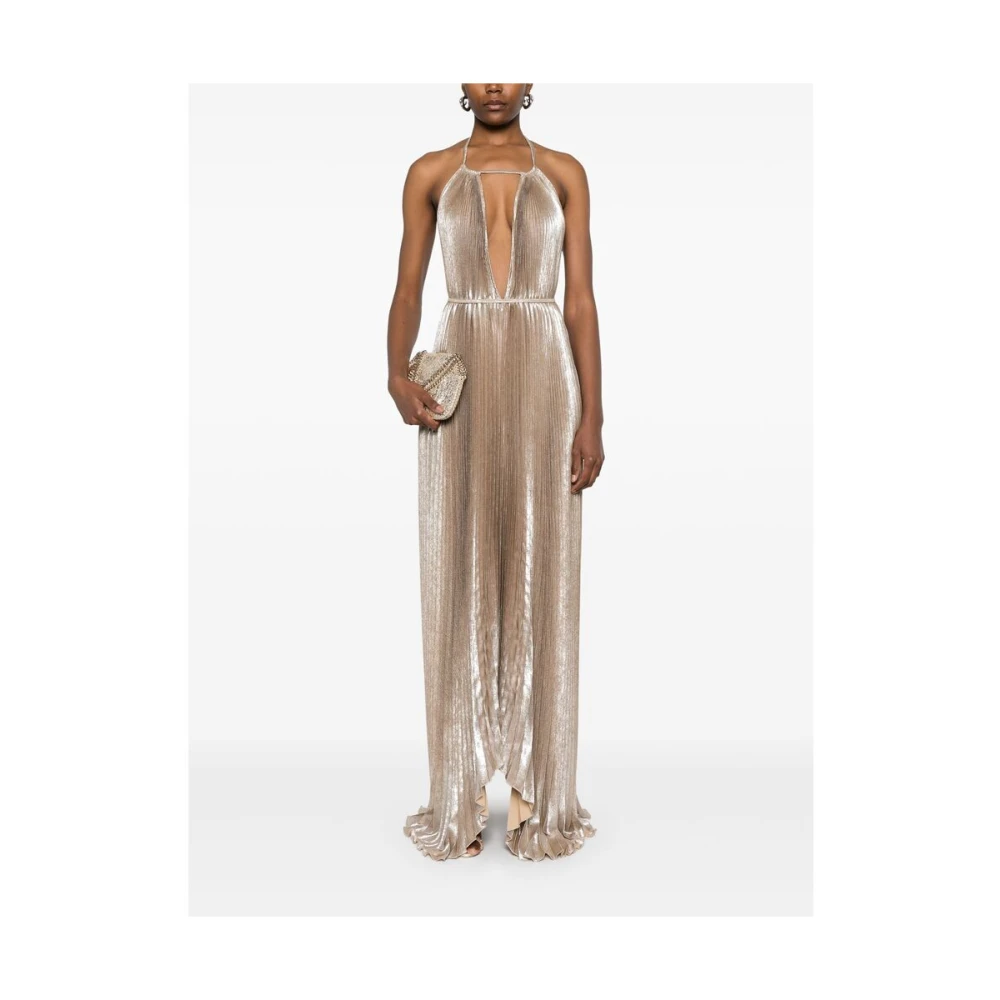 L'idée Metallic Halternek Jurk met Asymmetrische Zoom Yellow Dames