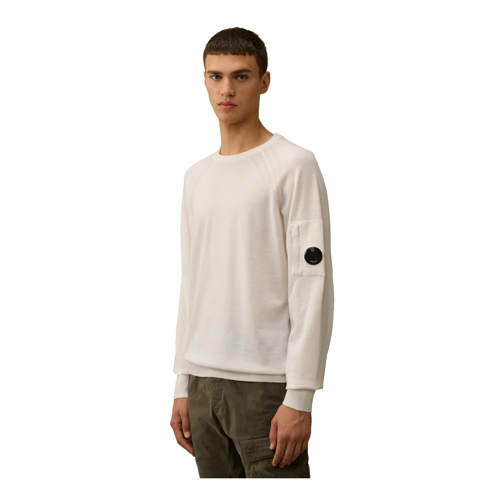 C.P. Company Merino Wol Ronde Hals Trui met Lens Zak Beige Heren