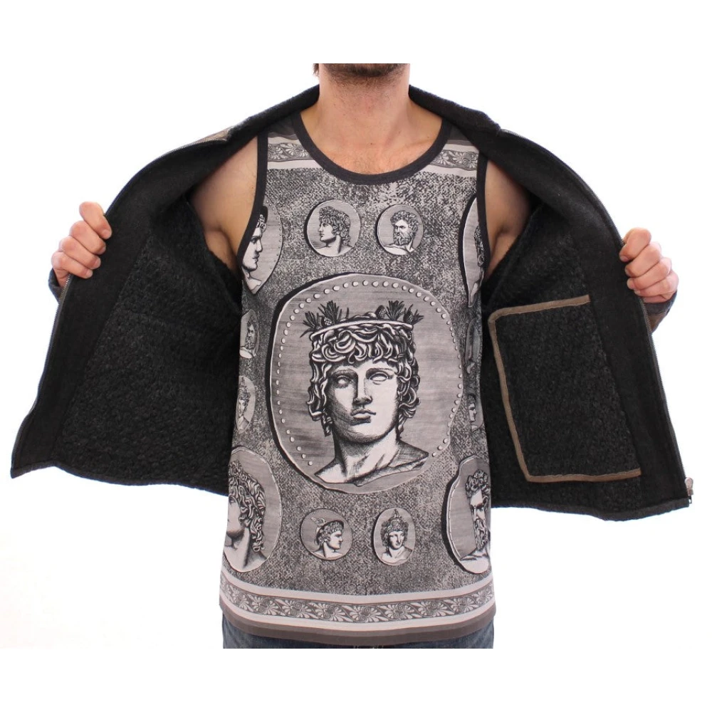 Dolce & Gabbana Elegante Leren en Wollen Jas Brown Heren