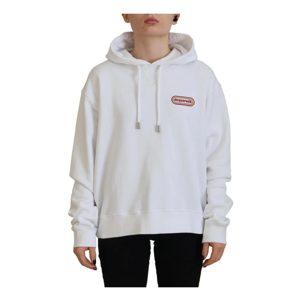 Dsquared2 Witte Logo Patch Hoodie Sweatshirt White Dames