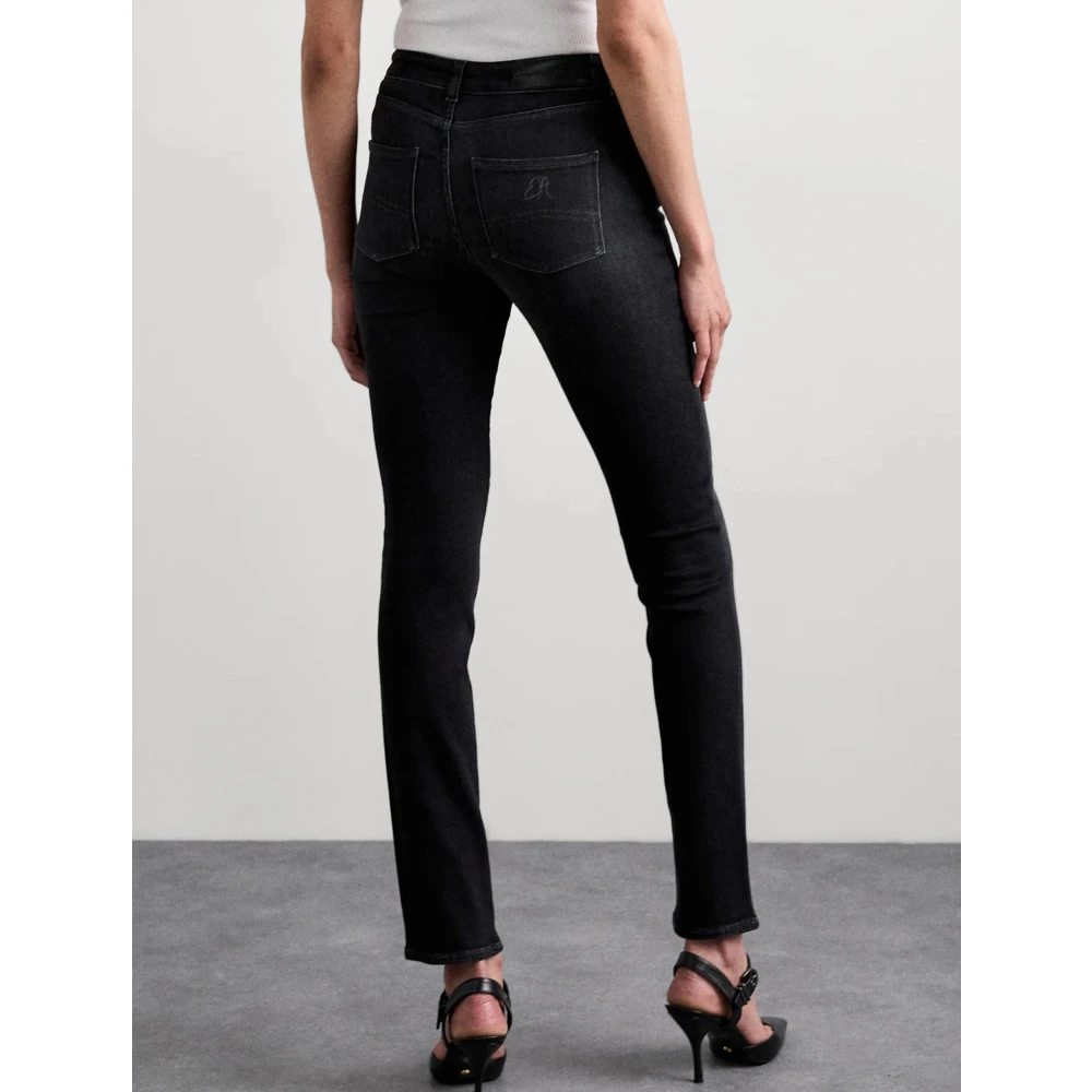 Emporio Armani Hoge Taille Skinny Jeans Wit Logo Black Dames