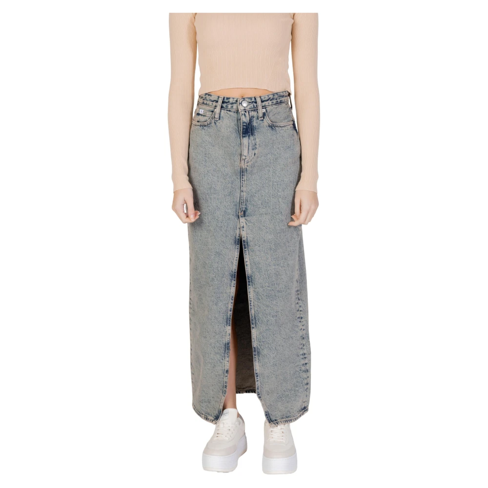 Calvin Klein Jeans Hoge taille spijkerrok blauw Blue Dames