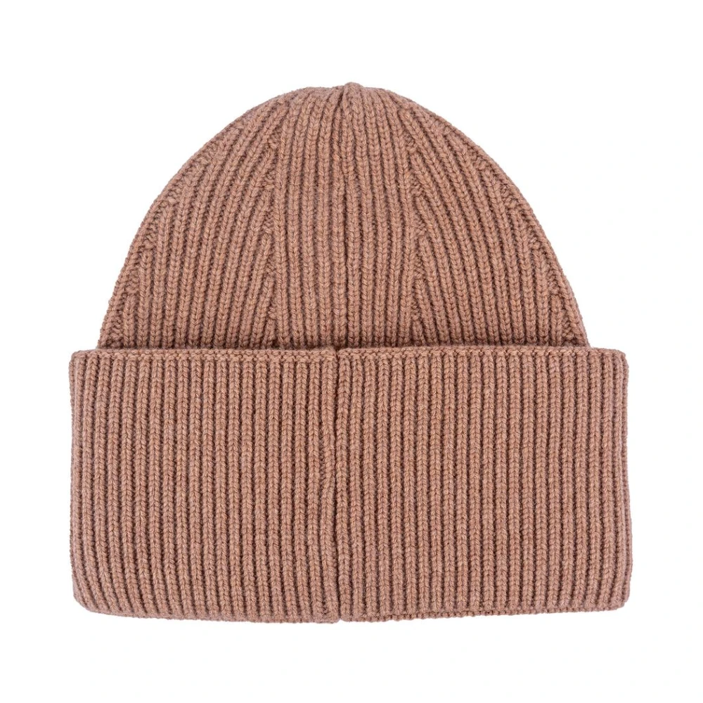 Laneus Men's Brown Ribbed Cashmere Beanie Hat