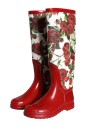 red-floral-rubber-knee-high-boots
