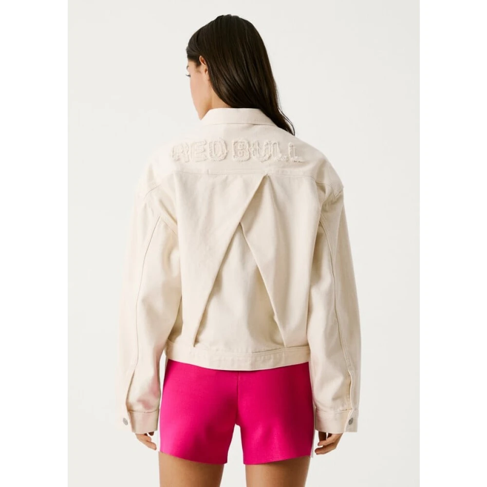 Pepe Jeans Logo Patch Pleat Back Denim Jacket Beige Dames