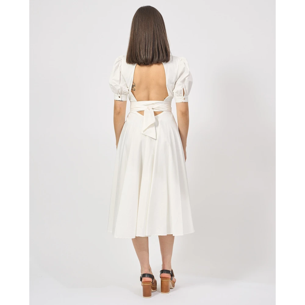 Fracomina Witte Midi Jurk met Open Rug White Dames