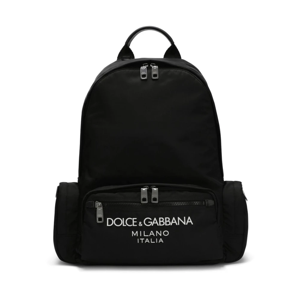 Dolce & Gabbana Zwarte Logo Print Rugzak met Rits Black Heren