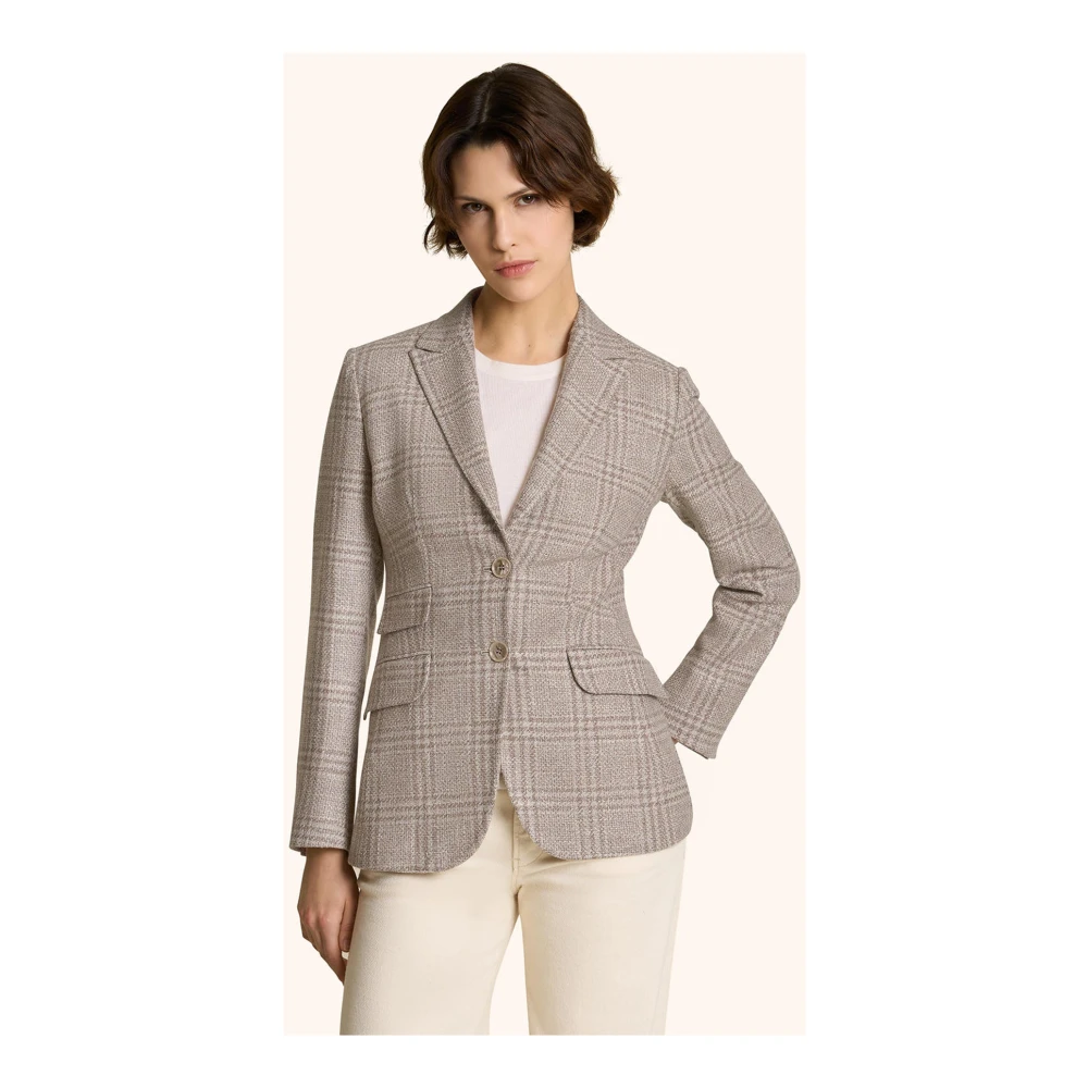 Kiton Wollen Glen Plaid Blazer Beige Dames