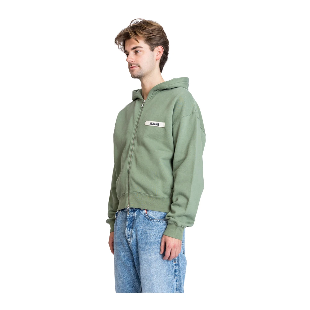 Jacquemus Lichtgroene Rits Hoodie met Gros Grain Green Heren