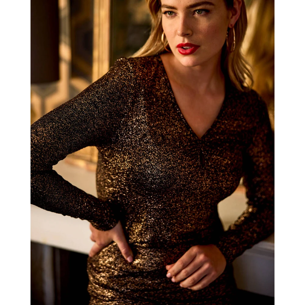 Tramontana Gouden Glitter V-hals Top Black Dames