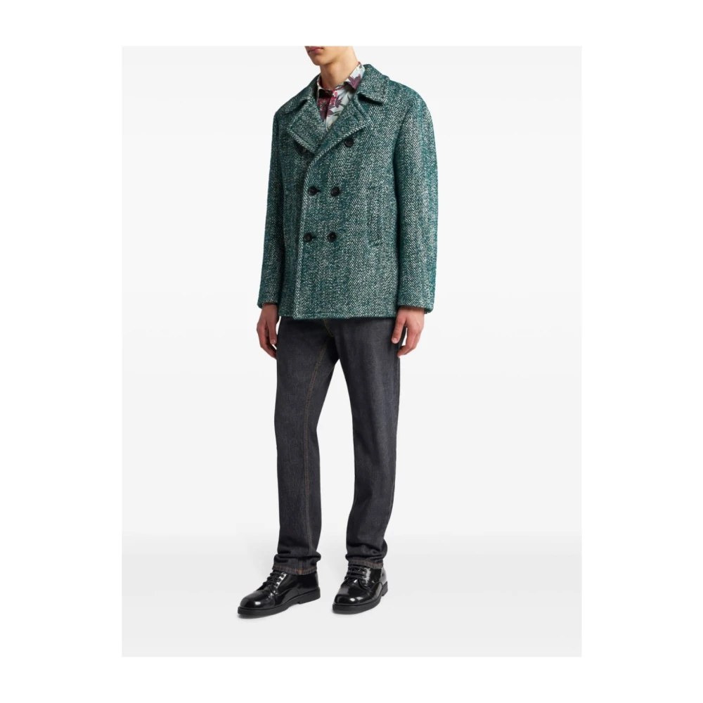 ETRO Groene Wollen Jas met Dubbele Knopenrij Green Heren