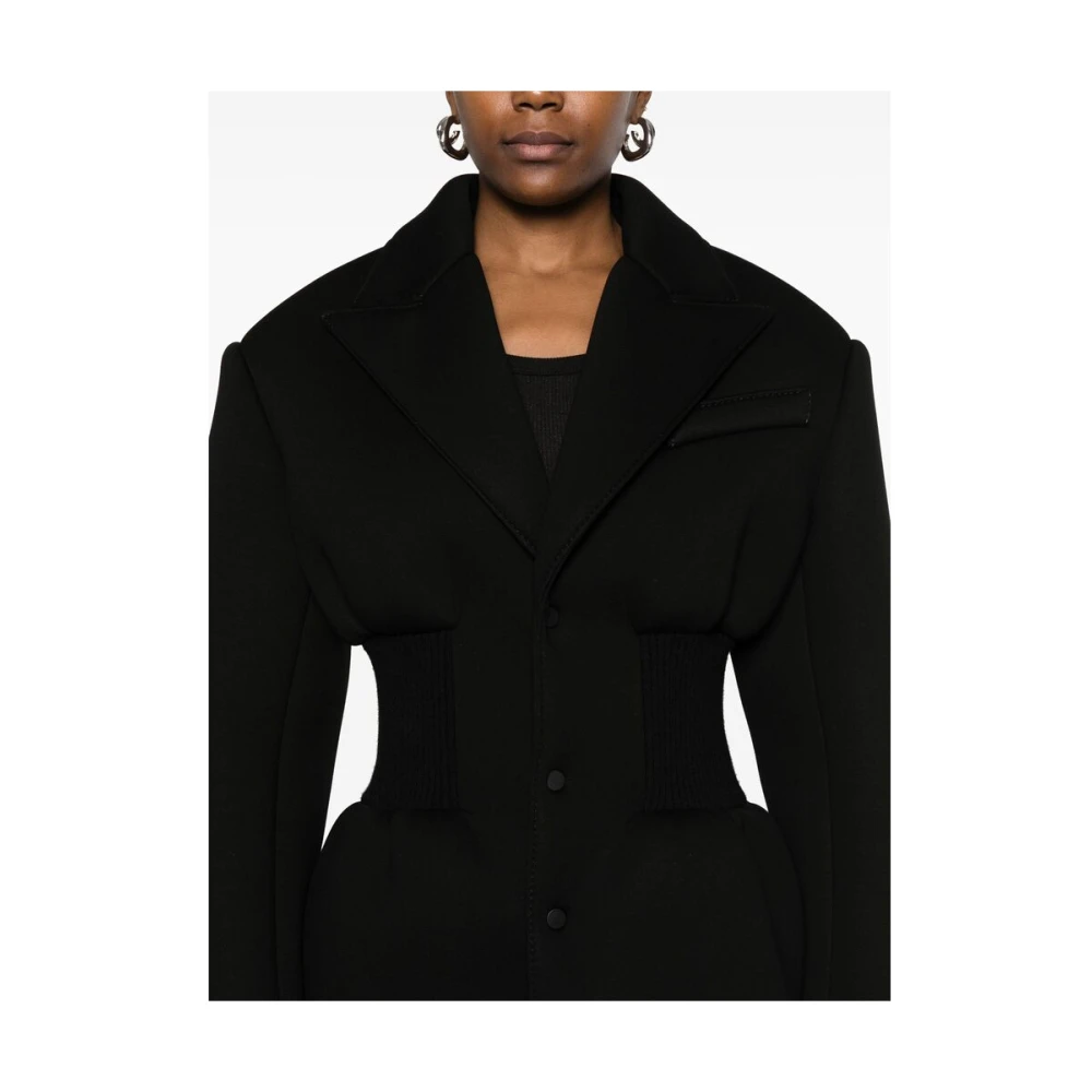 Wardrobe.nyc Zwarte Geknoopte Jas met Geribbelde Tailleband Black Dames