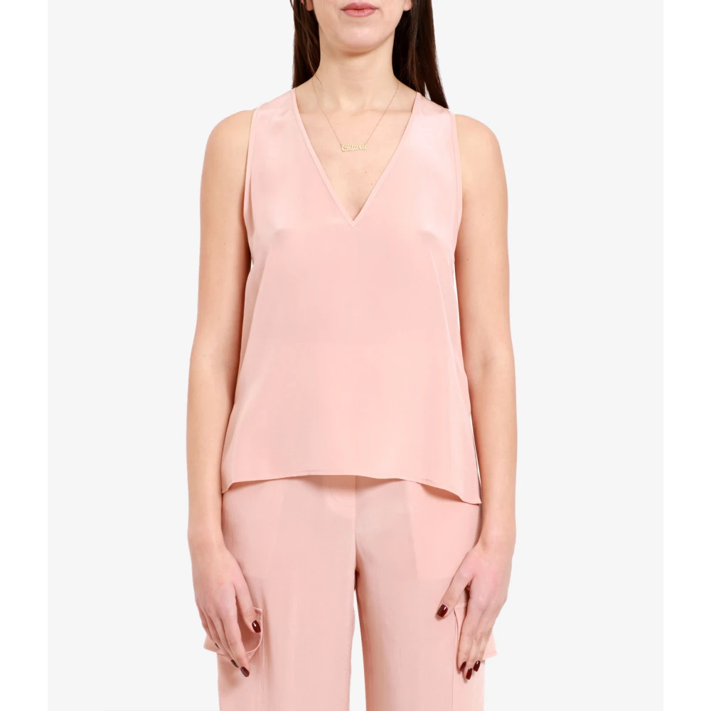 Erika Cavallini Poederroze Zijden Top V-Hals Pink Dames