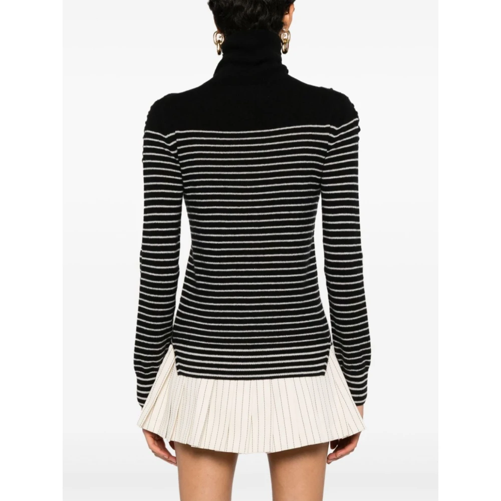 Ermanno Scervino Gestreepte Cashmere Trui Hoge Hals Lange Mouw Black Dames
