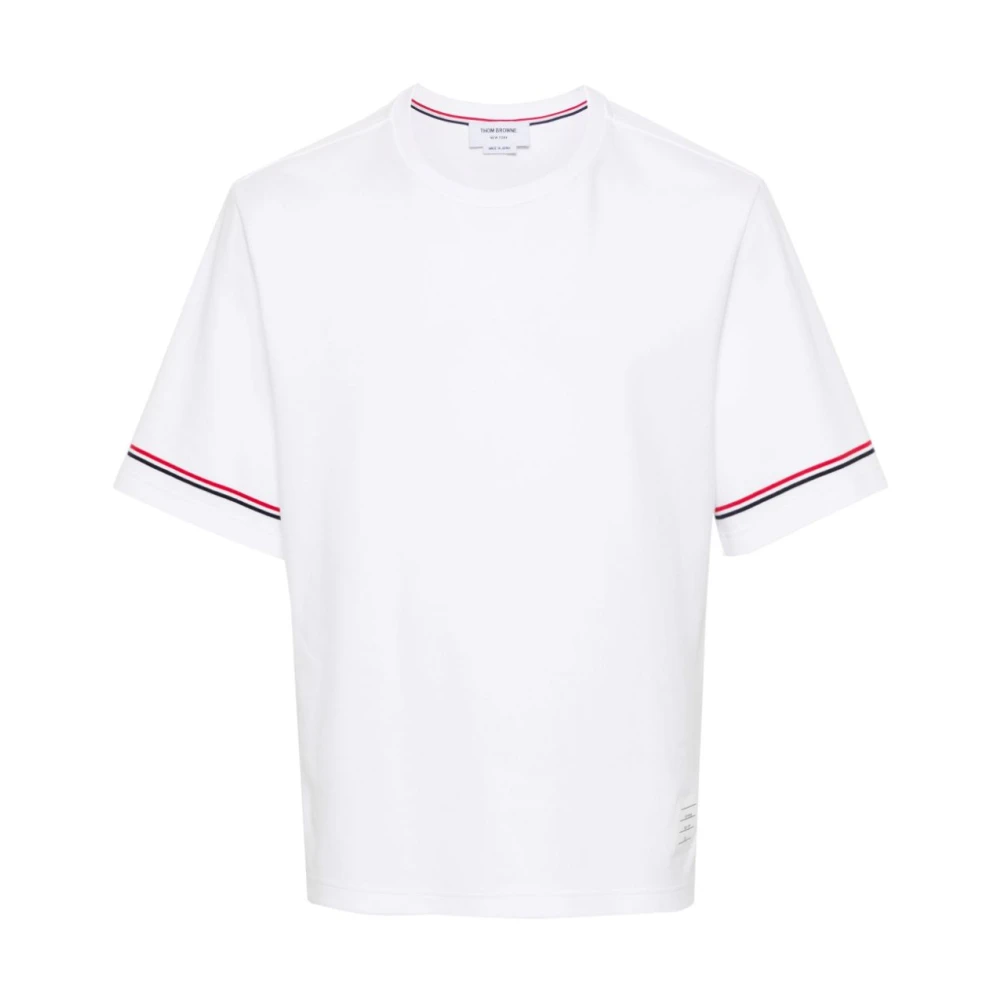 Thom Browne Gestreept katoenen T-shirt met logo White Heren