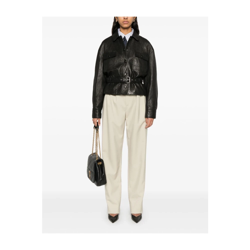 Saint Laurent Beige Geplooide Broek met Verborgen Sluiting Beige Dames
