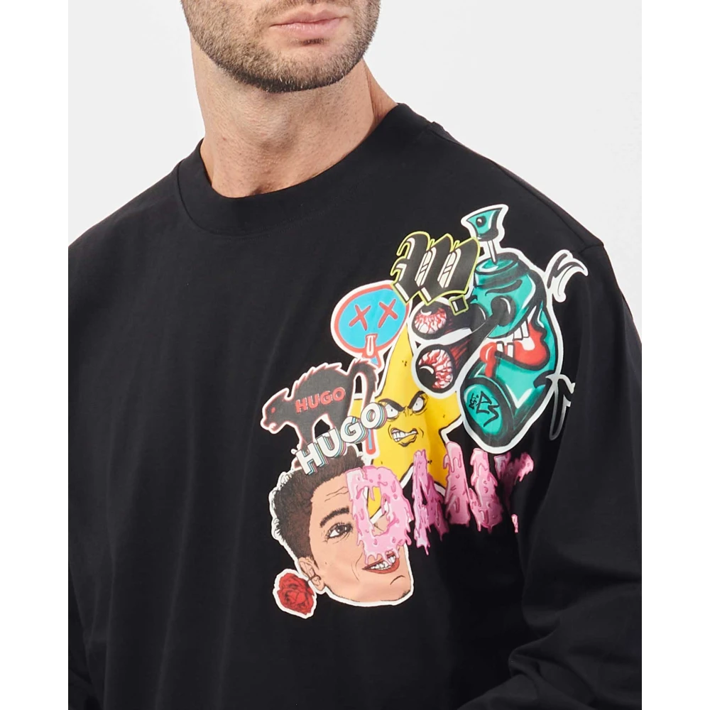 Hugo Boss Zwarte katoenen T-shirt met lange mouwen Black Heren