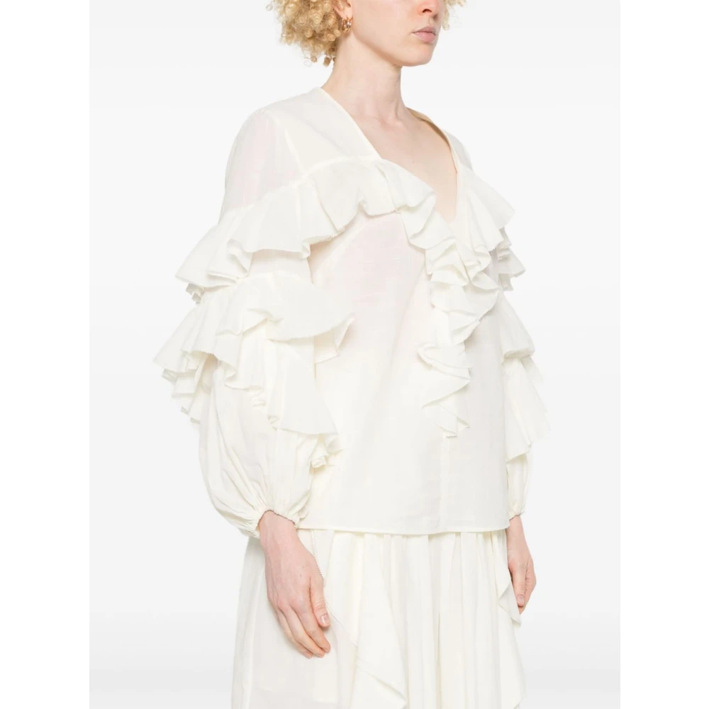 Zimmermann Witte Sweater met V-Hals en Ruches White Dames