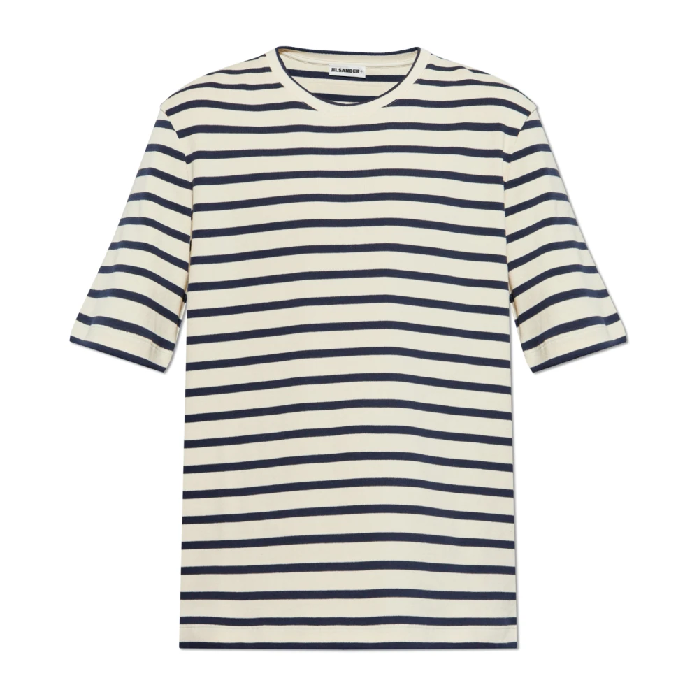 Jil Sander Mannelijk Beige Tops Heren, M, Katoen, T-Shirt Met Streepjespatroon