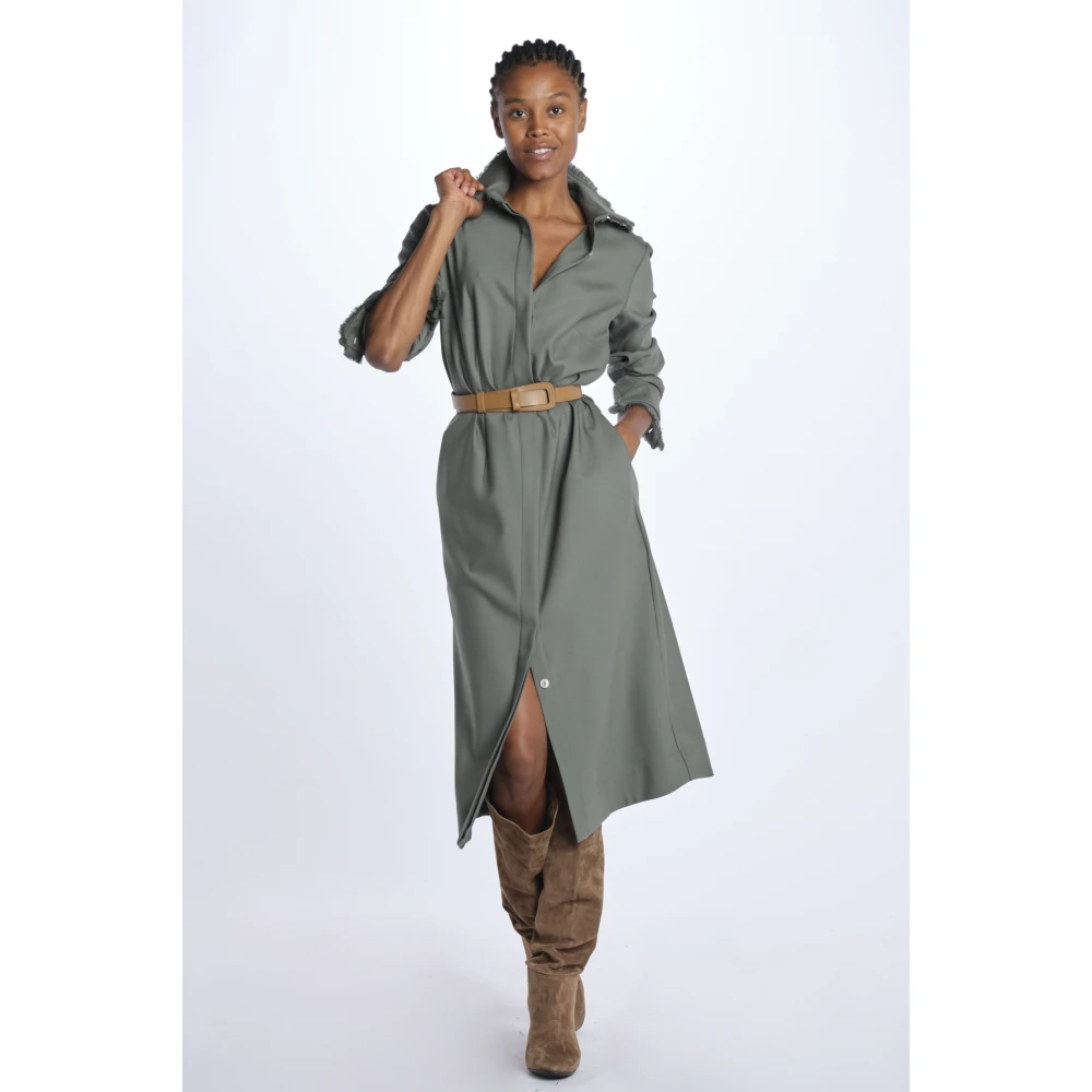 Crida Milano Groene Franje Chemisier Jurk Green Dames