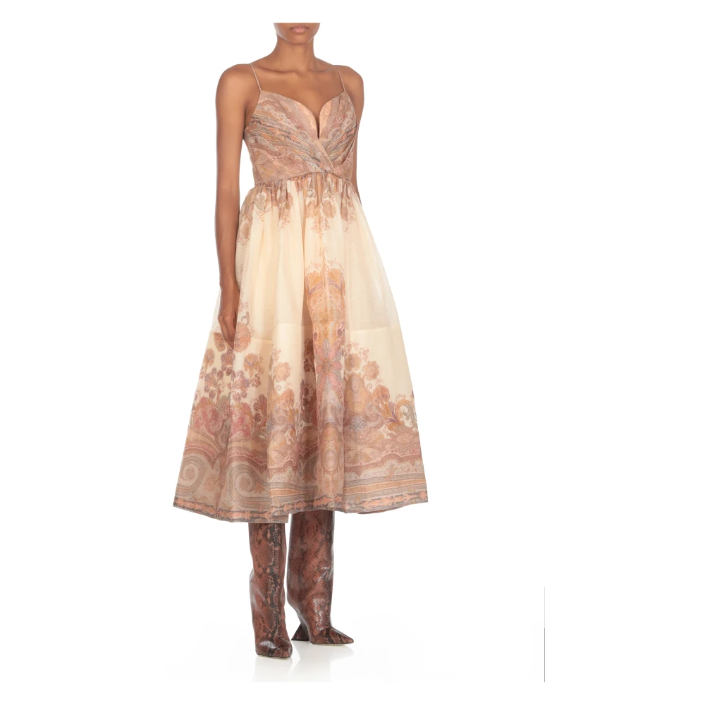Zimmermann Roze Linnen Zijden Paisley Jurk Pink Dames