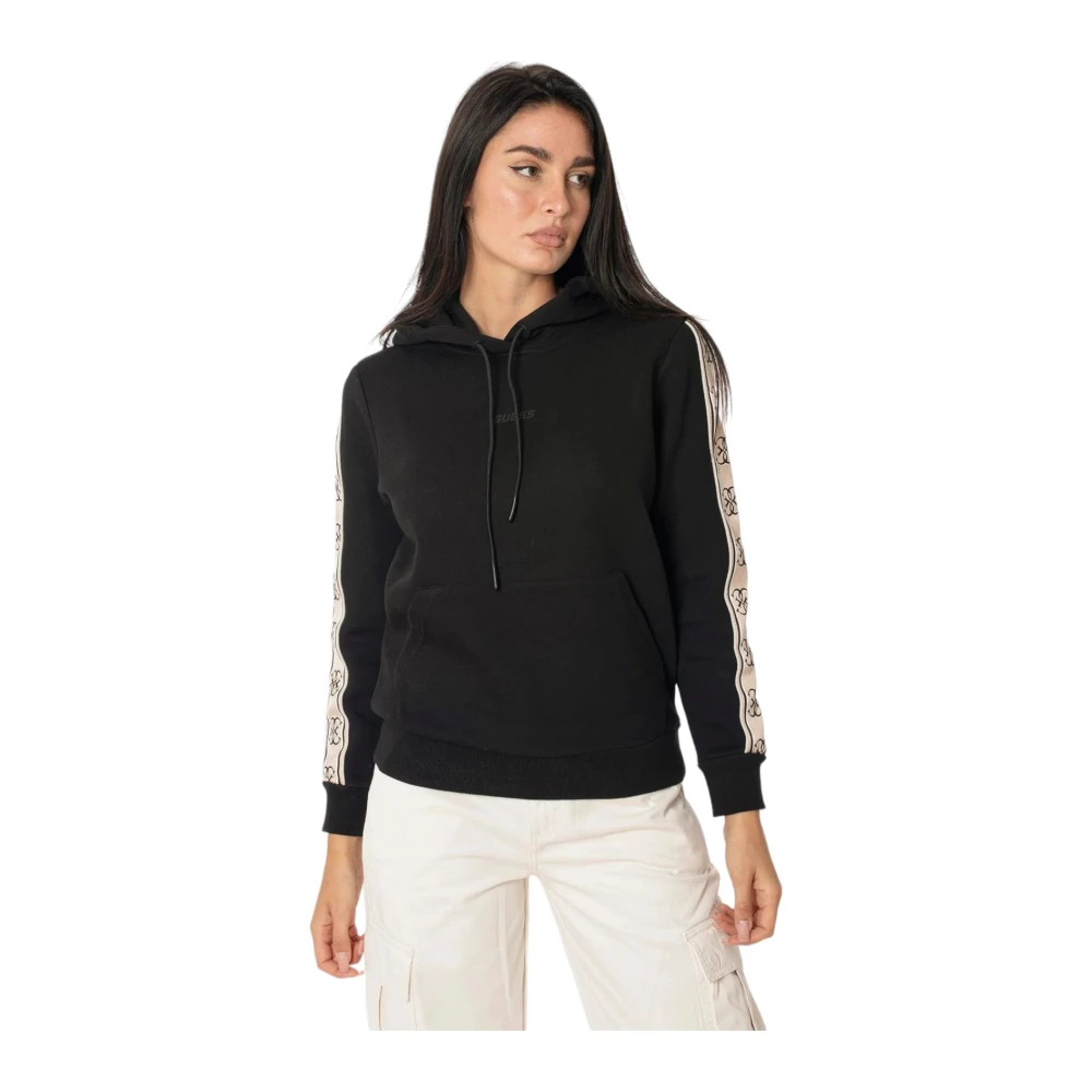 Guess Katoenen Zwarte Hoodie met Logobanden Black Dames