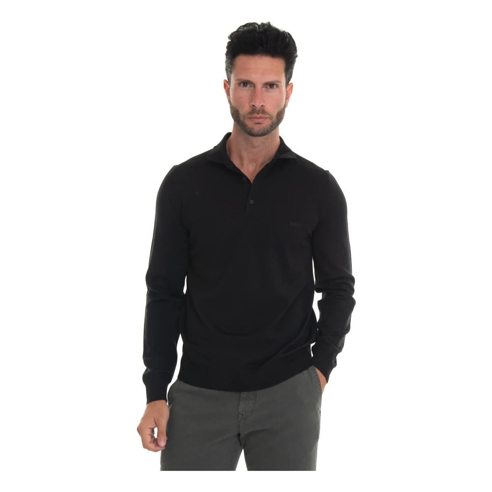 Boss Klassieke Polo Shirt met Lange Mouwen Black Heren