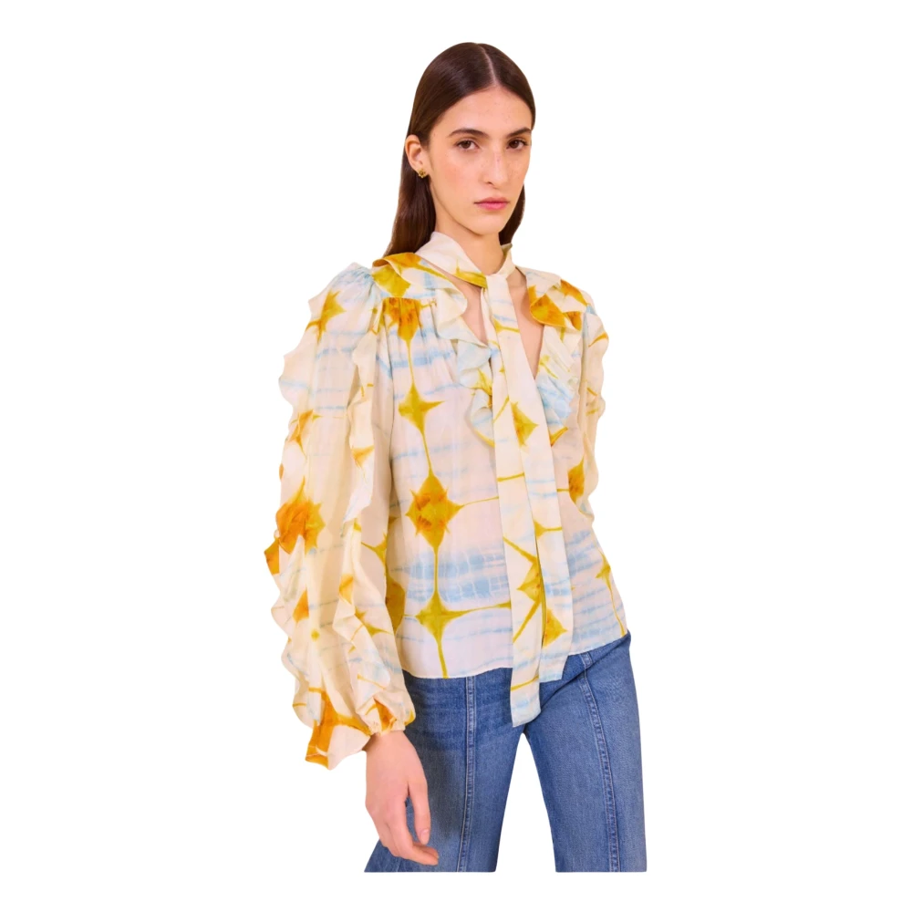 Ulla Johnson Women's Multicolor Blouses, Xs, Hand-Dyed Silk Blouse With Ruffles