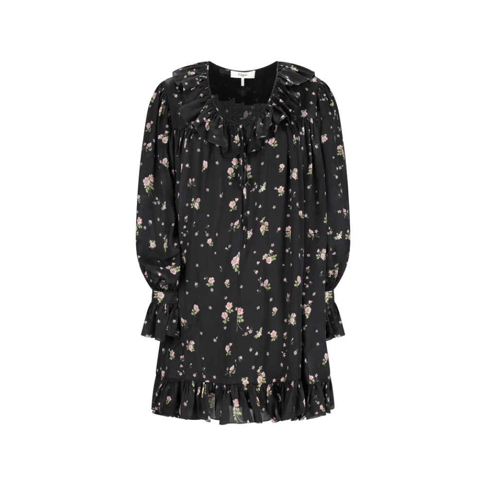 Chloé Women's Black Gathered Mini Silk Dress