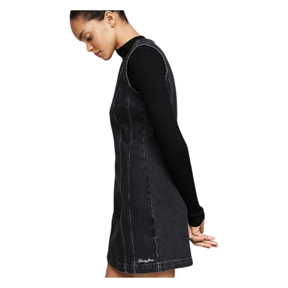 Tommy Hilfiger Zwarte Denim Mini Jurk met Glitter Black Dames