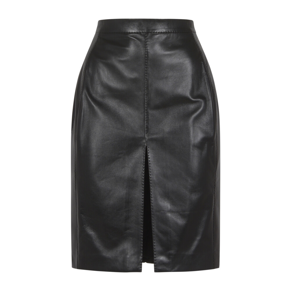 Shiny Lambskin Pencil Skirt with Quilted Panels Saint Laurent Leather Skirts Miinto