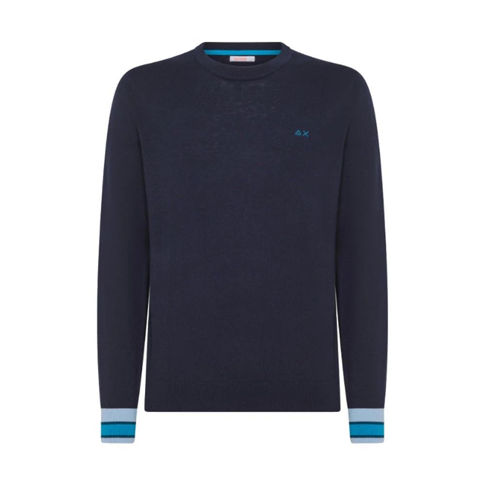 Sun68 Gestreepte Manchetten Navy Blue Sweater Blue Heren