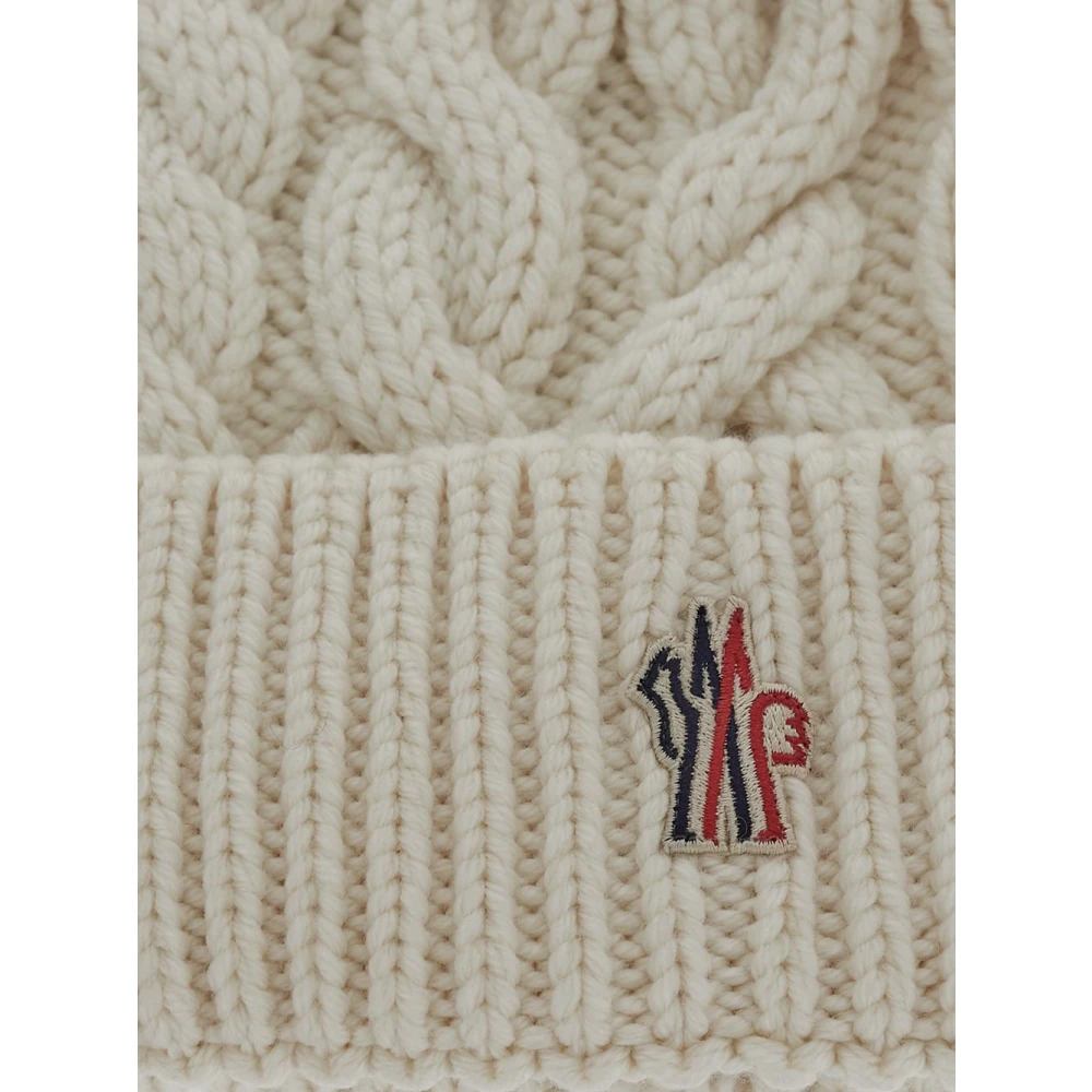 Moncler Wol Logo Beanie Muts White Unisex