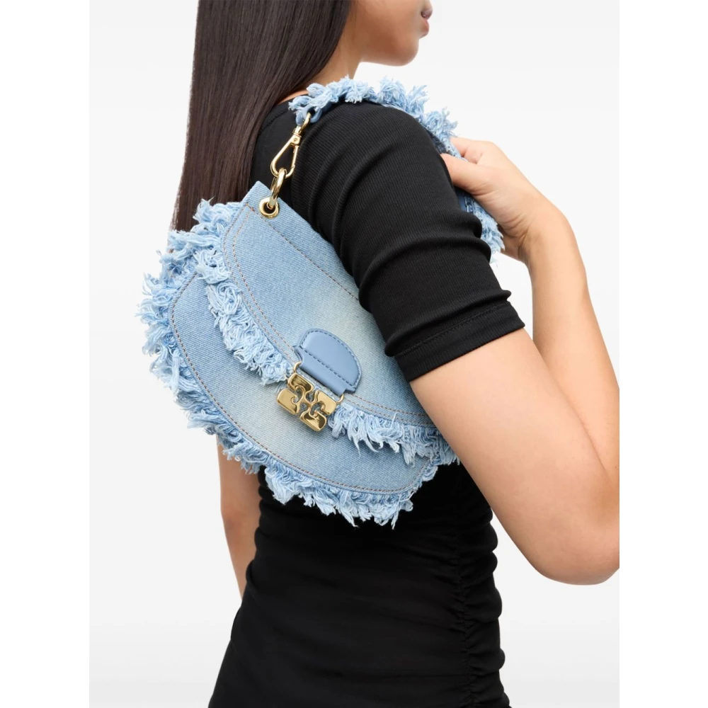 Ganni Denim Crossbody Tas in Blauw Blue Dames