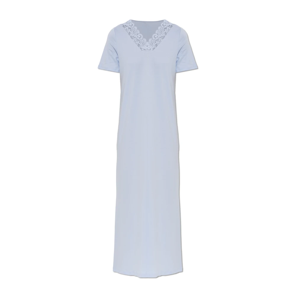 Hanro Vrouw Blauw Nachtkleding Dames, Xs, Katoen, Moments Nw Nachthemd Met Korte Mouwen