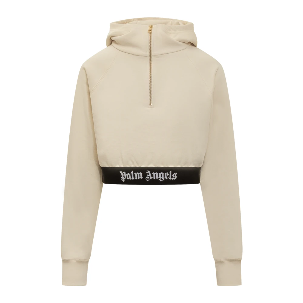 Palm Angels Logo Tape Zip Hoody Beige Dames