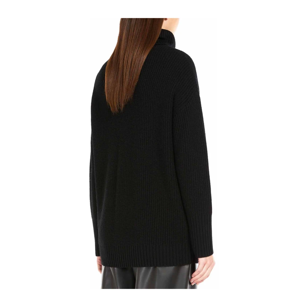 Max Mara Zwarte Wollen Oversized Trui met Spiegelborduursel Black Dames