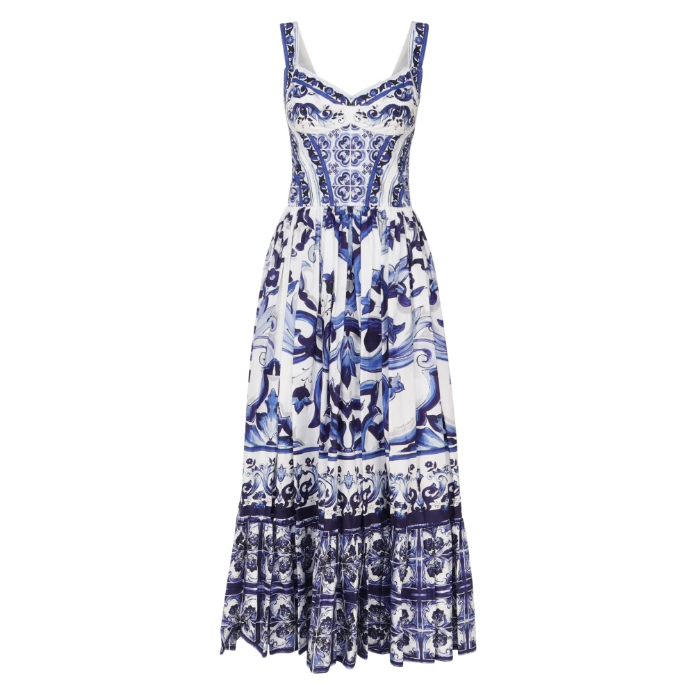 Dolce & Gabbana Hartvormige halsmouwloze Jurk Wit Blauw Blue Dames