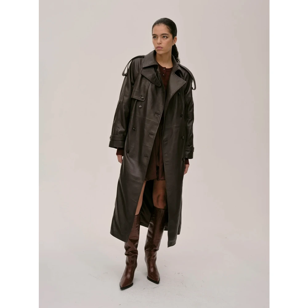 Birgitte Herskind Bruine leren biker trenchcoat Brown Dames